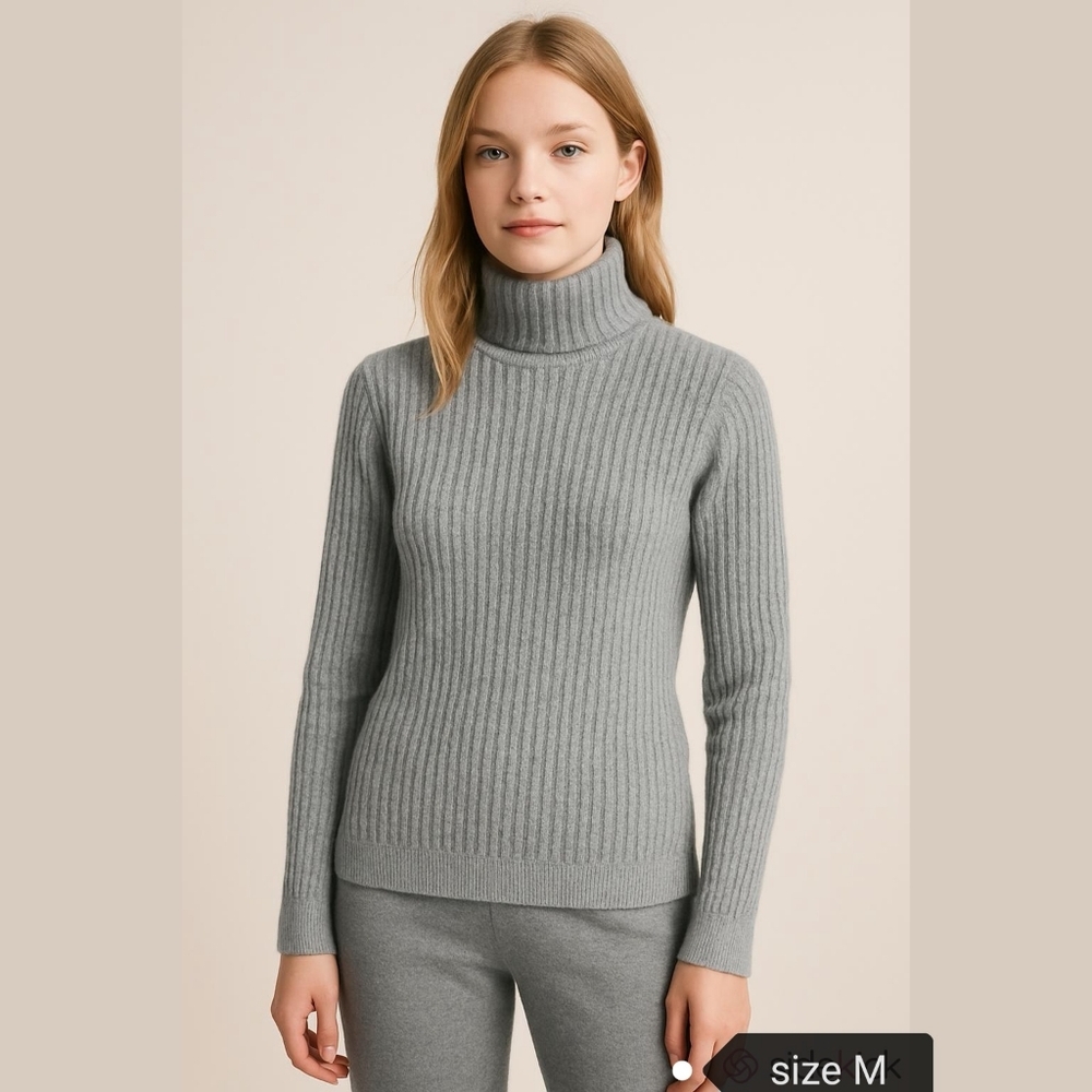 Back to School Jeanne Pierre Gray Cable Knit Turtleneck Sweater Medium